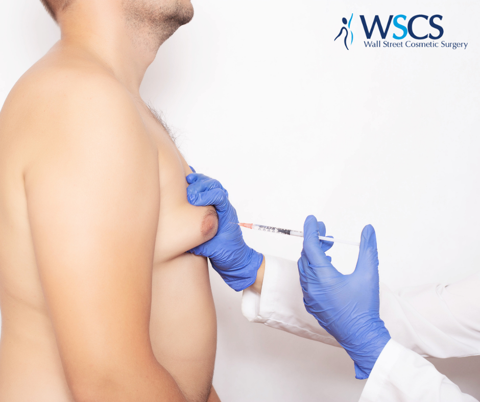 A man getting an injection into his breast for gynecomastia treatment